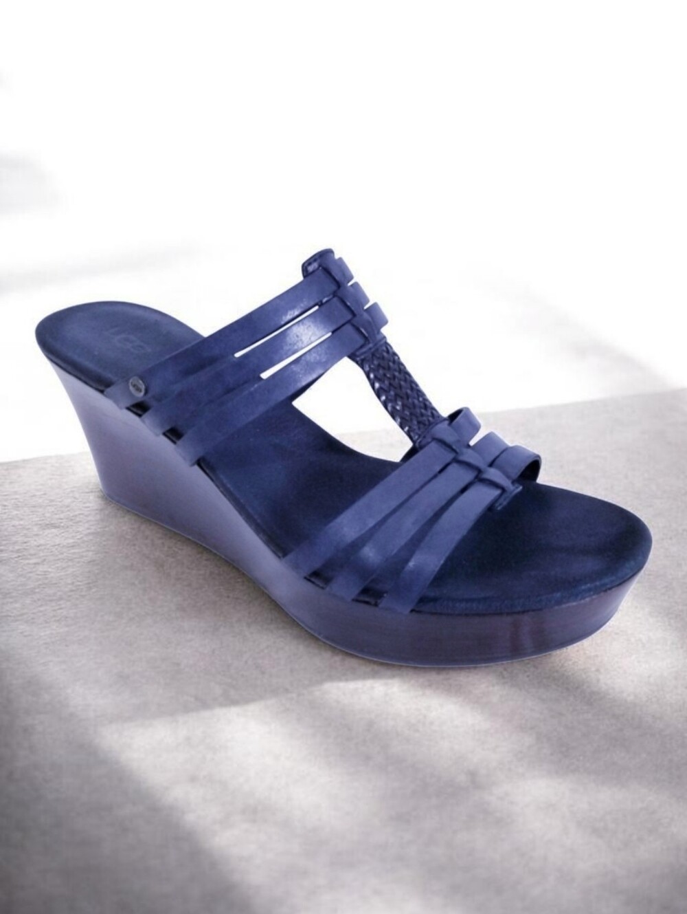 UGG Mattie Wedge Sandals W 9 Braided Leather Platform Strappy Black Comfort